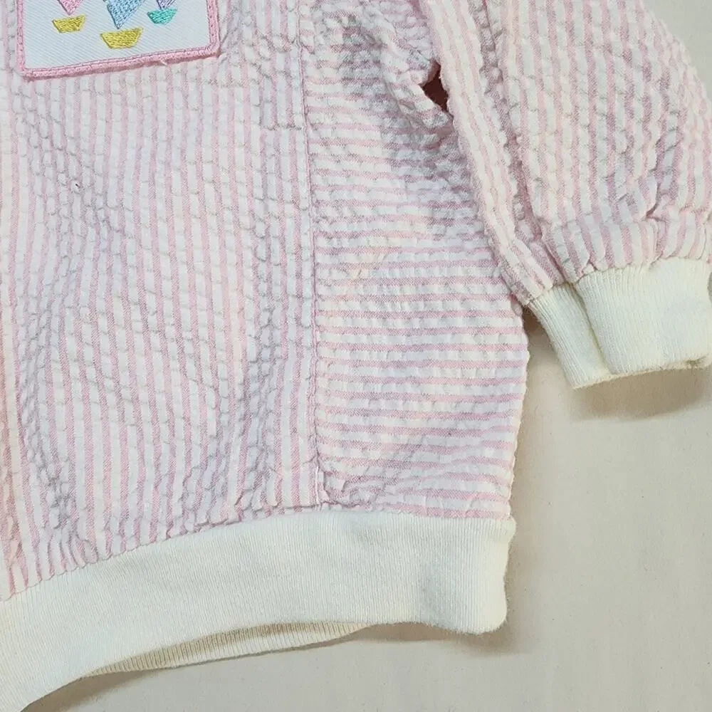 Lacoste Seersucker Jacket Size 12-24 Mths Pink Zip Up Hooded Cotton Vintage 80s